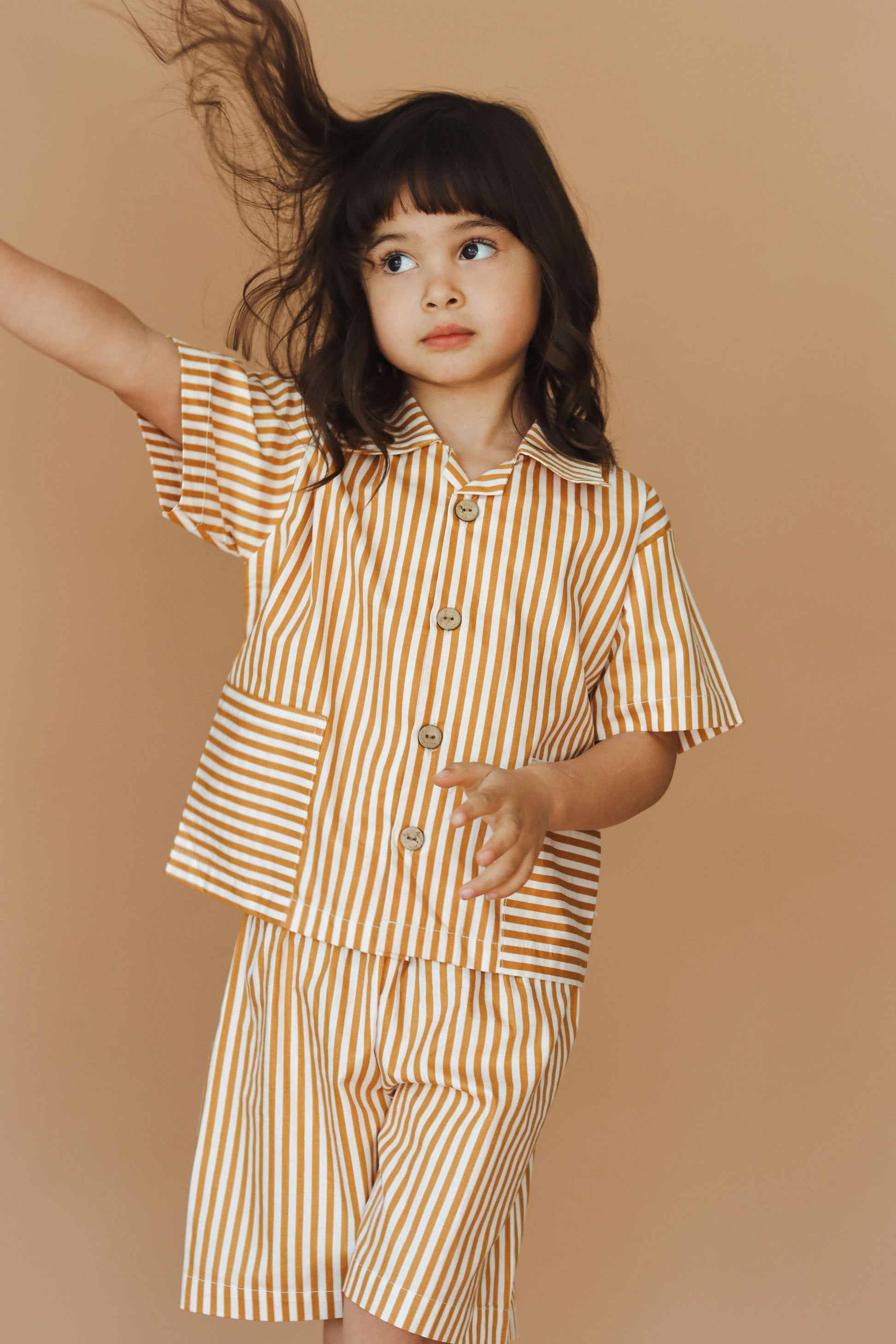 Two Piece Striped Short Sleeve Shirt + Shorts Set