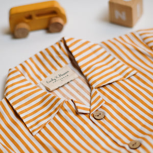 Two Piece Striped Short Sleeve Shirt + Shorts Set