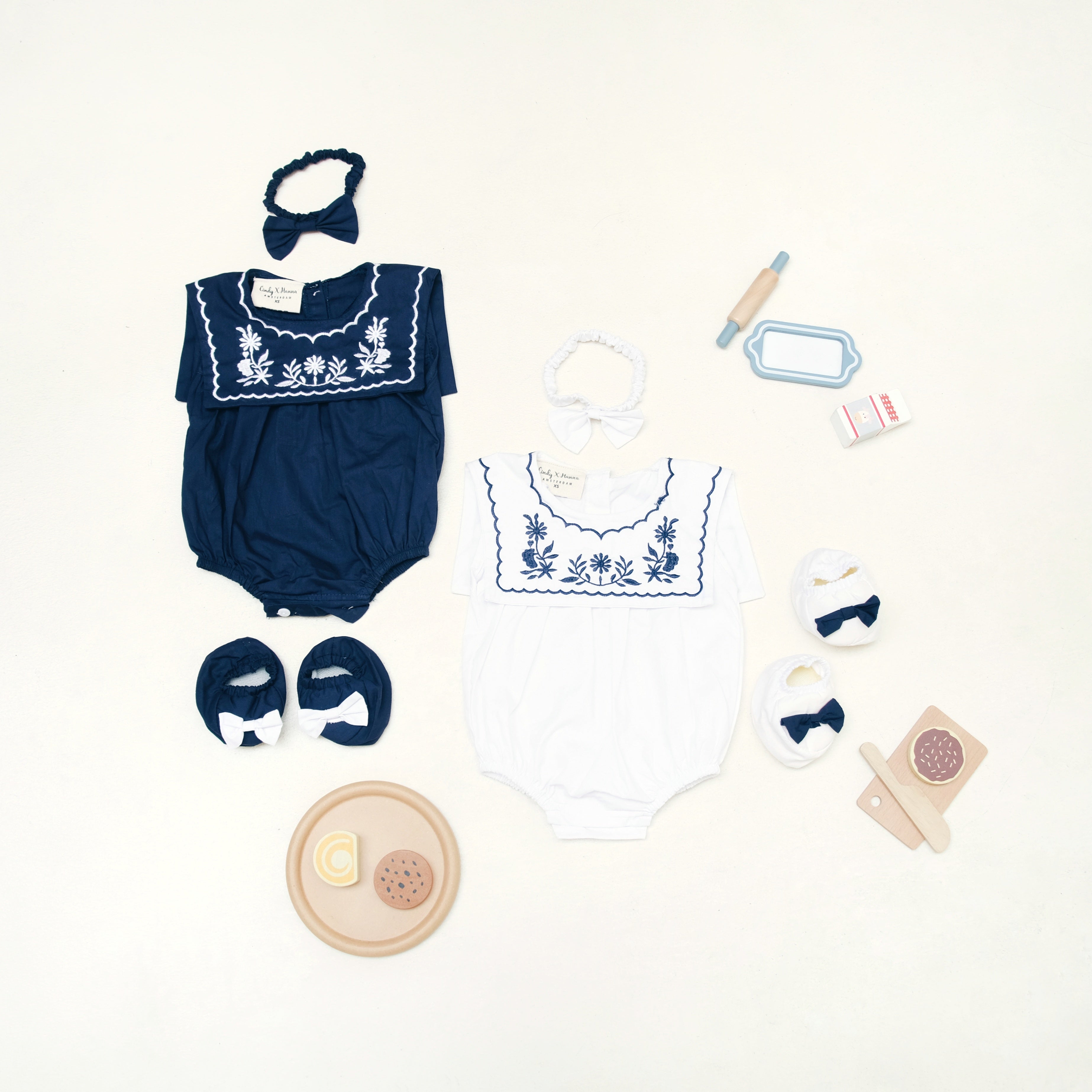 NEWBORN SET EMBROIDERY BABY JUMPER ( Booties  & headband include )