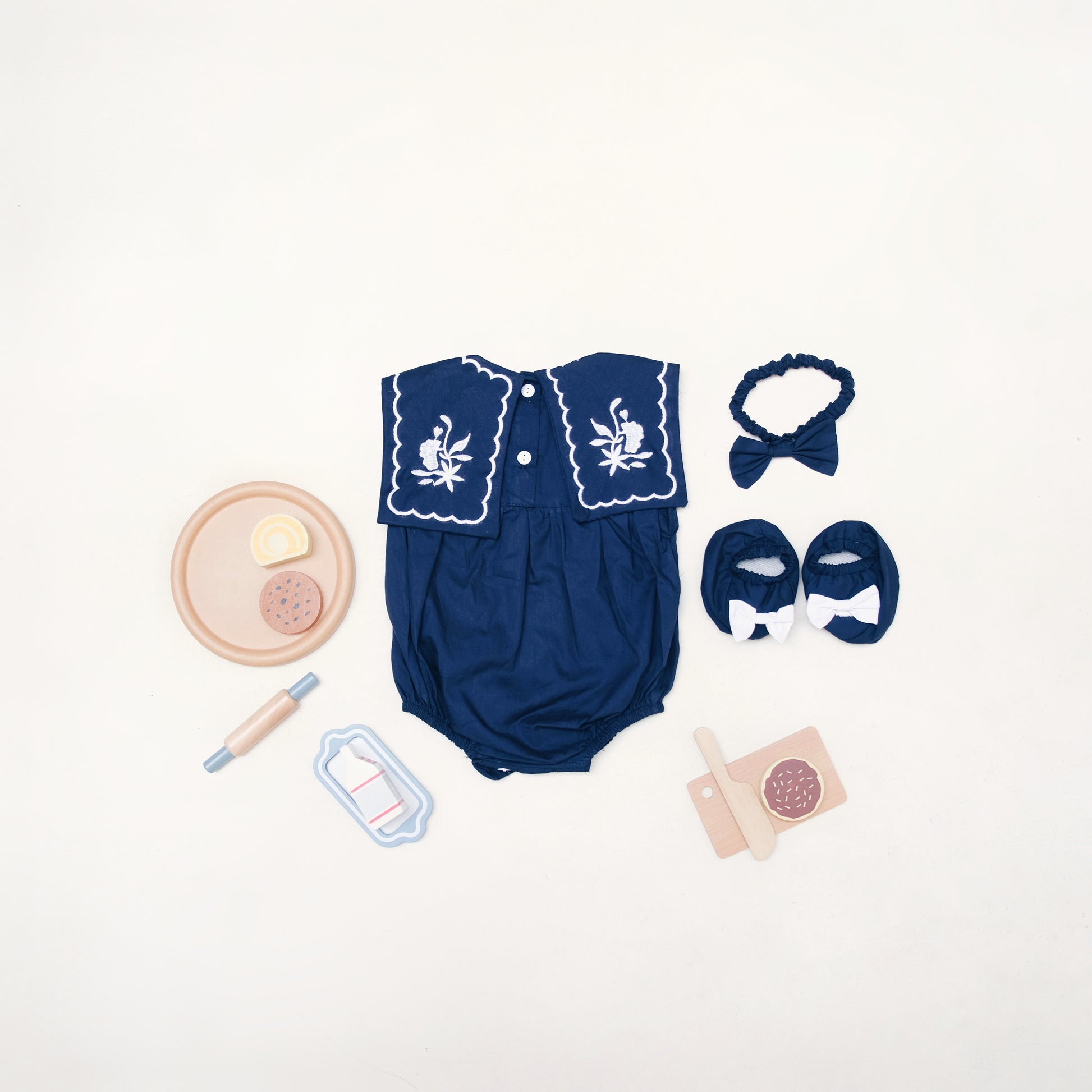 NEWBORN SET EMBROIDERY BABY JUMPER ( Booties  & headband include )