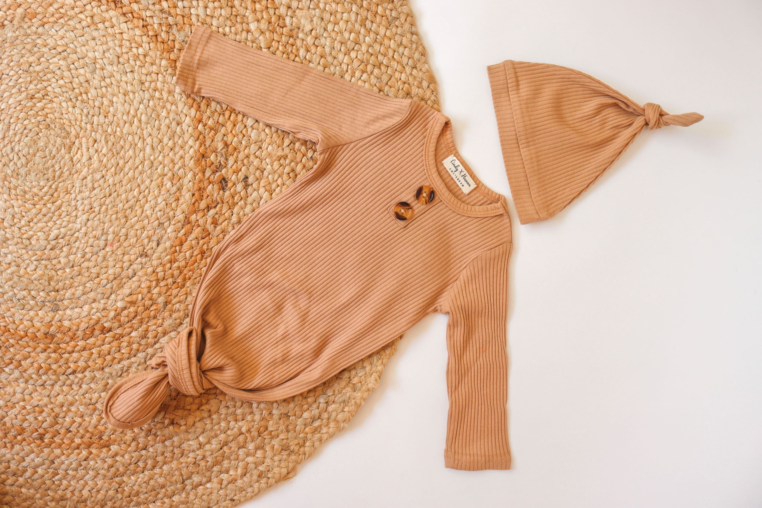 COTTON RIB BABY SWADDLE & KNOT HAT