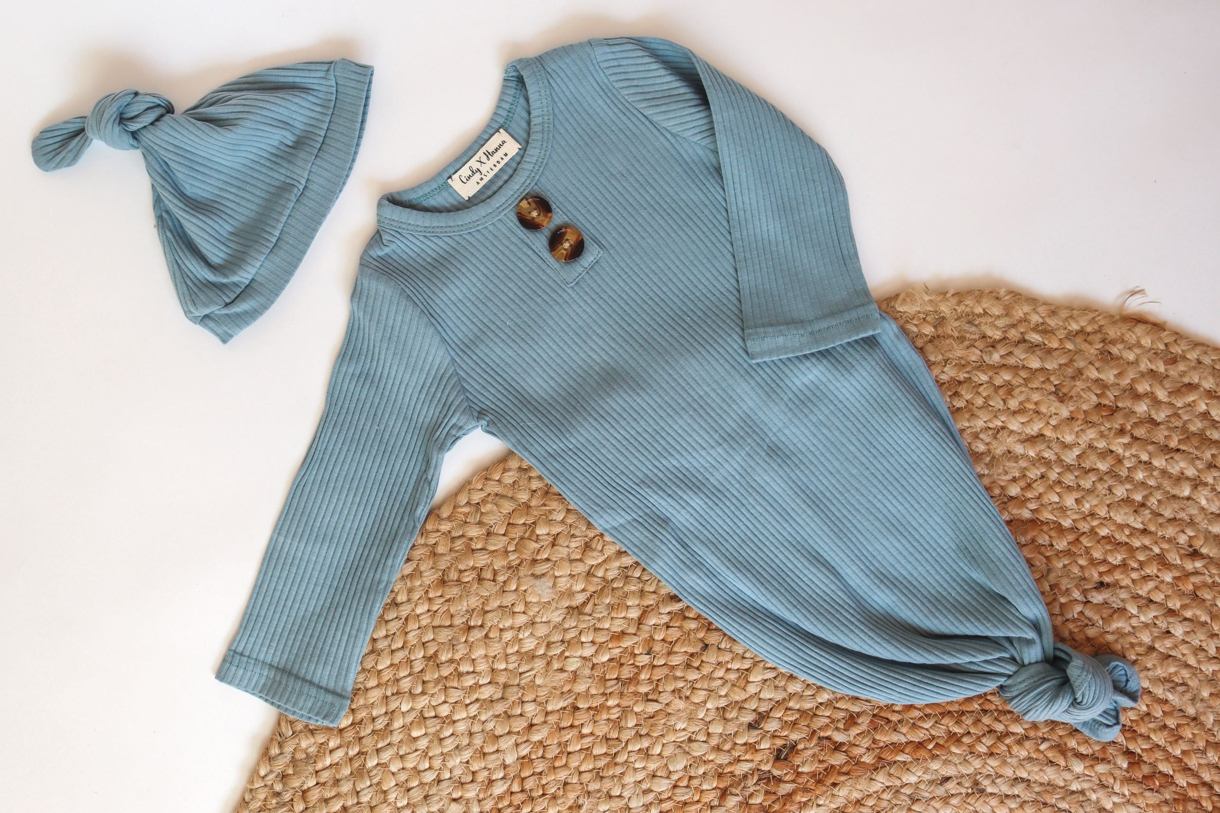 COTTON RIB BABY SWADDLE & KNOT HAT