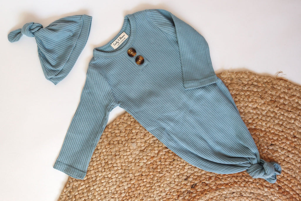 COTTON RIB BABY SWADDLE & KNOT HAT