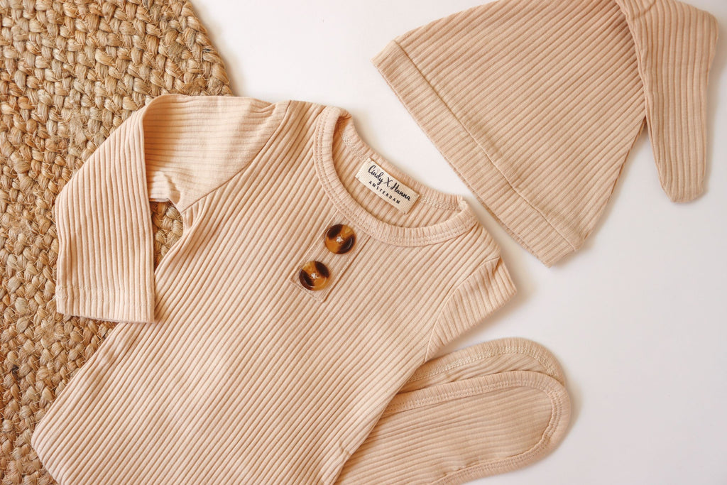 COTTON RIB BABY SWADDLE & KNOT HAT